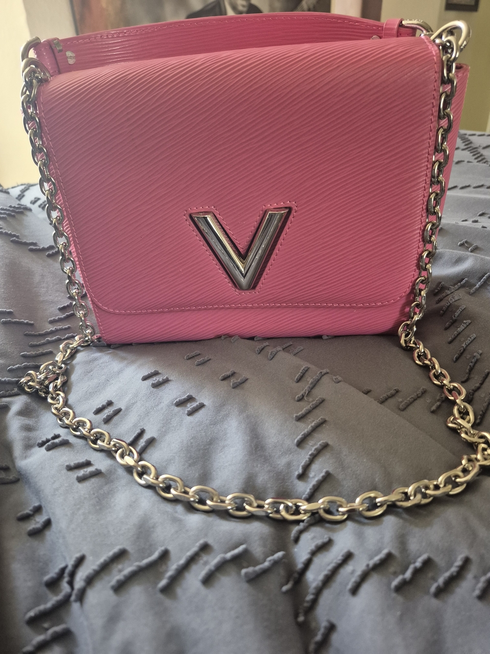 Louis Vuitton Pink Crossbody Bag with Silver V Accent